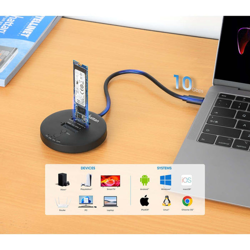 Miniatura 3 de Docking y Clonador de SSD M.2 NVMe de Manhattan, Velocidad 10 Gbps, Interfaz USB-C, Duplica datos sin PC.