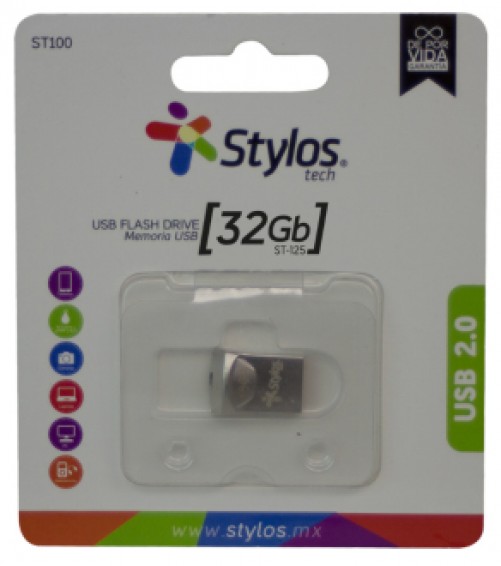 Memoria usb Stylos STMUS41S 32 GB USB tipo A, 2.0, Color Acero inoxidable