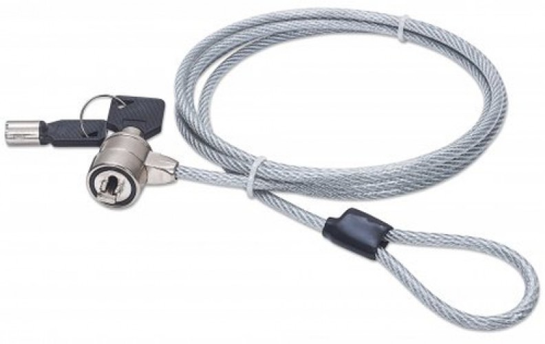 Cable antirrobo Manhattan Candado de Seguridad para Portátiles 2 Teclas, 1.4 m, PVC, Acero, Plata