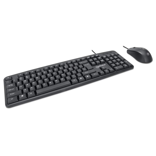 Miniatura 2 de Kit Teclado y Mouse Manhattan Juego de teclado y mouse óptico, cableados USB, Interruptor de membrana, Alámbrico, 1000 DPI, Negro