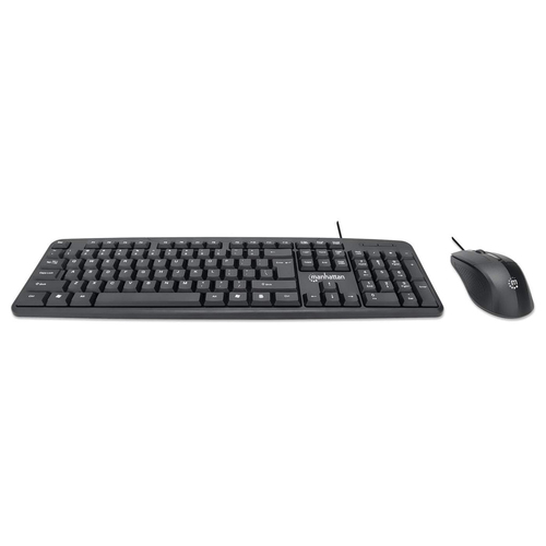 Miniatura 3 de Kit Teclado y Mouse Manhattan Juego de teclado y mouse óptico, cableados USB, Interruptor de membrana, Alámbrico, 1000 DPI, Negro